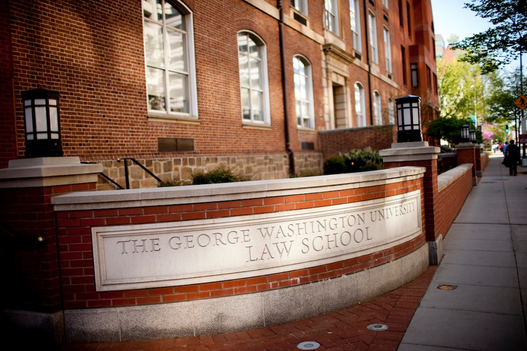 The George Washington University Law School exterior sign